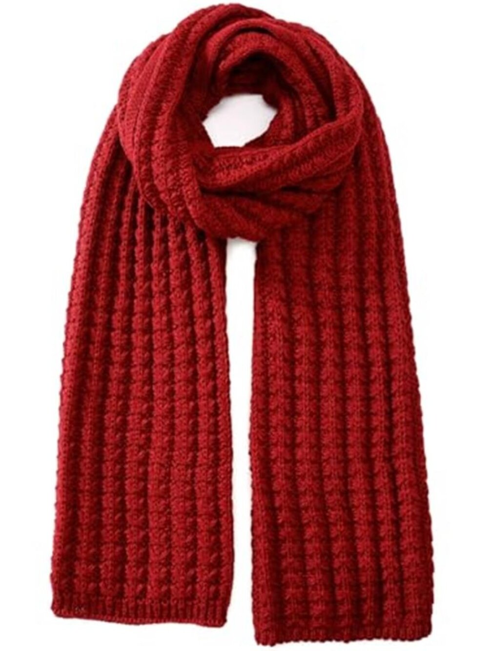 Red Chunky Knit Winter Scarf 70" Cable Knit Thick Warm Long Cozy Wrap: